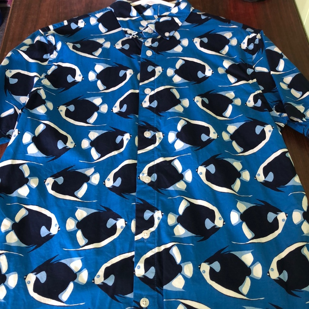 Fish Print Button Up